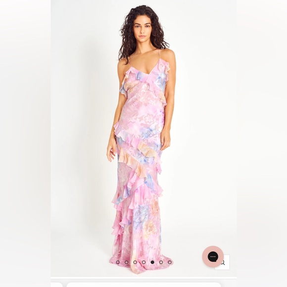 LOVESHACKFANCY: Rialto Floral Chiffon Maxi Dress - CANDY SPARKLE - Picture 5 of 6